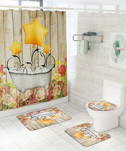 Waterproof Shower Curtain With Star Balloon Print For Bathroom Tub Set
