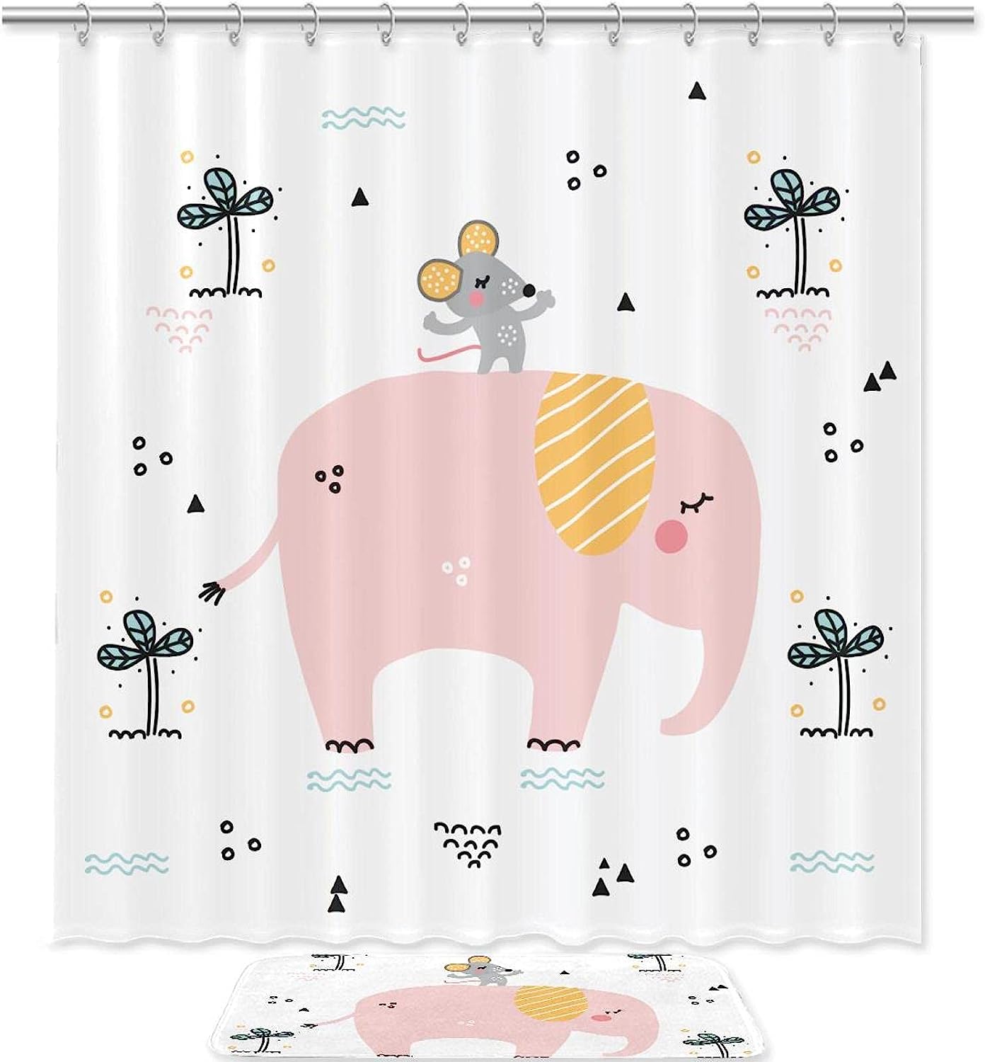 Waterproof Shower Curtain with Mouse Standing on Elephant Design: A Unique Bathroom Decor Idea