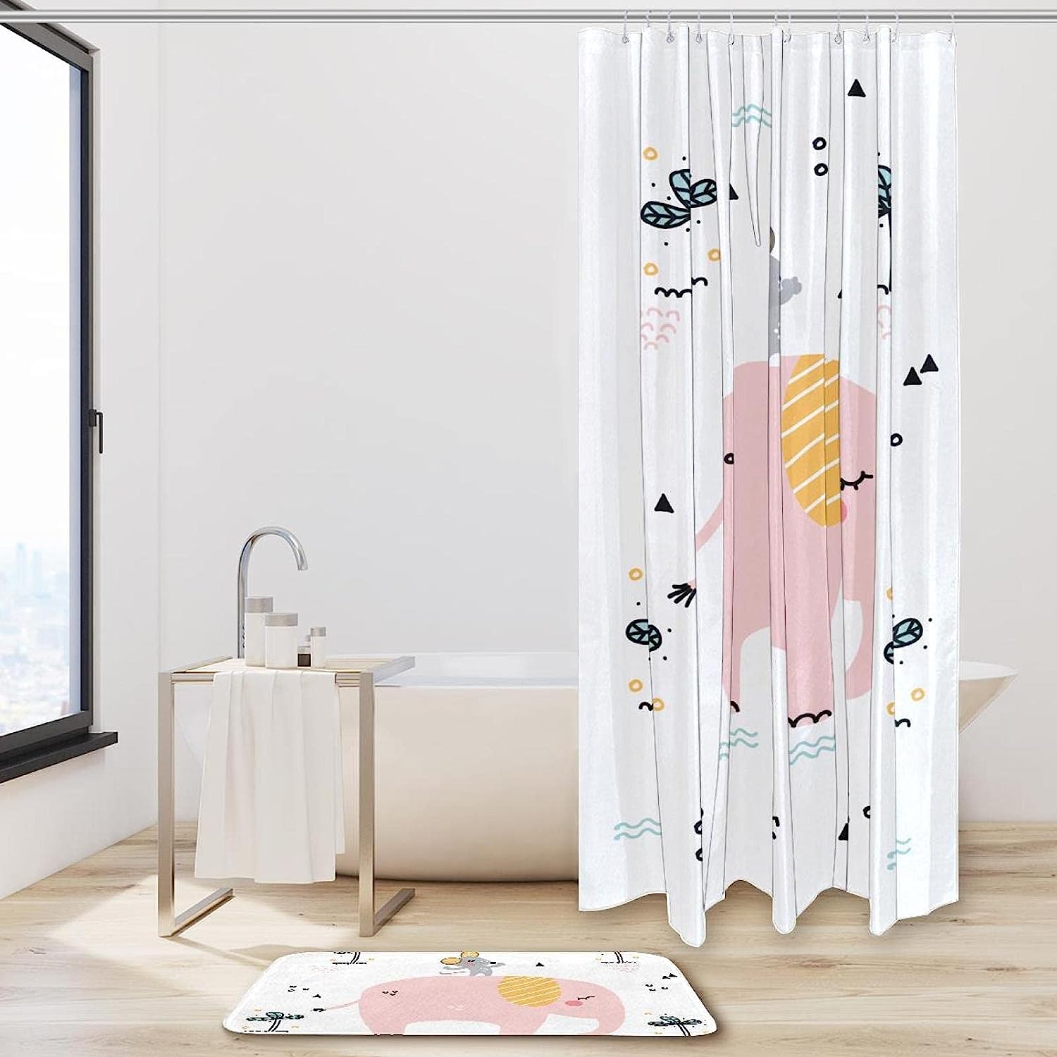 Waterproof Shower Curtain with Mouse Standing on Elephant Design: A Unique Bathroom Decor Idea