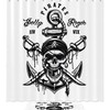 Waterproof Shower Curtain with Pirate Skulls on Gray Fabric