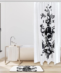 Waterproof Shower Curtain with Pirate Skulls on Gray Fabric