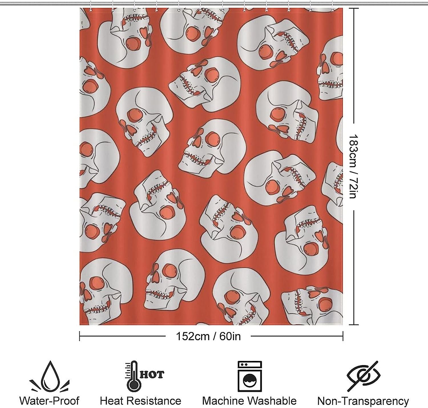Waterproof Skull Shower Curtain, Psychedelic Bathroom Decor