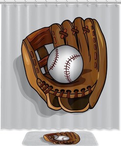 Waterproof Softball Glove Baseball Print Bathroom Curtain for a Unique Touch