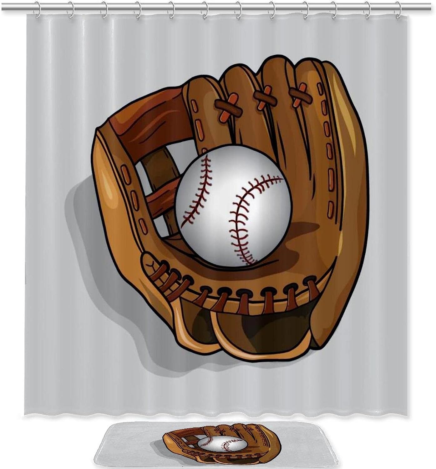 Waterproof Softball Glove Baseball Print Bathroom Curtain for a Unique Touch