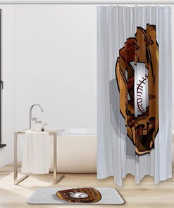 Waterproof Softball Glove Baseball Print Bathroom Curtain for a Unique Touch