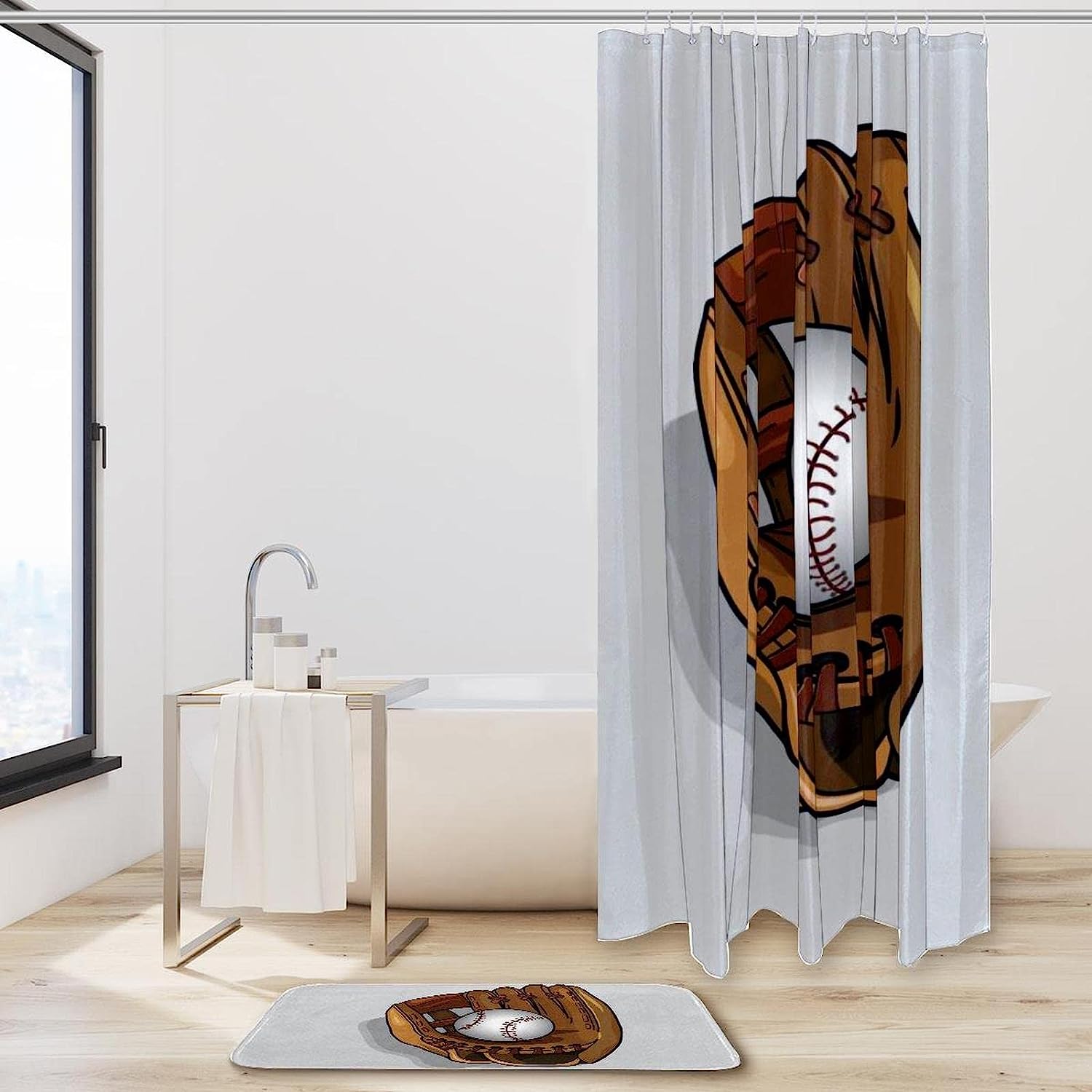 Waterproof Softball Glove Baseball Print Bathroom Curtain for a Unique Touch
