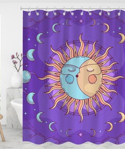 Waterproof Sun and Moon Shower Curtain for Bathroom Decor 
