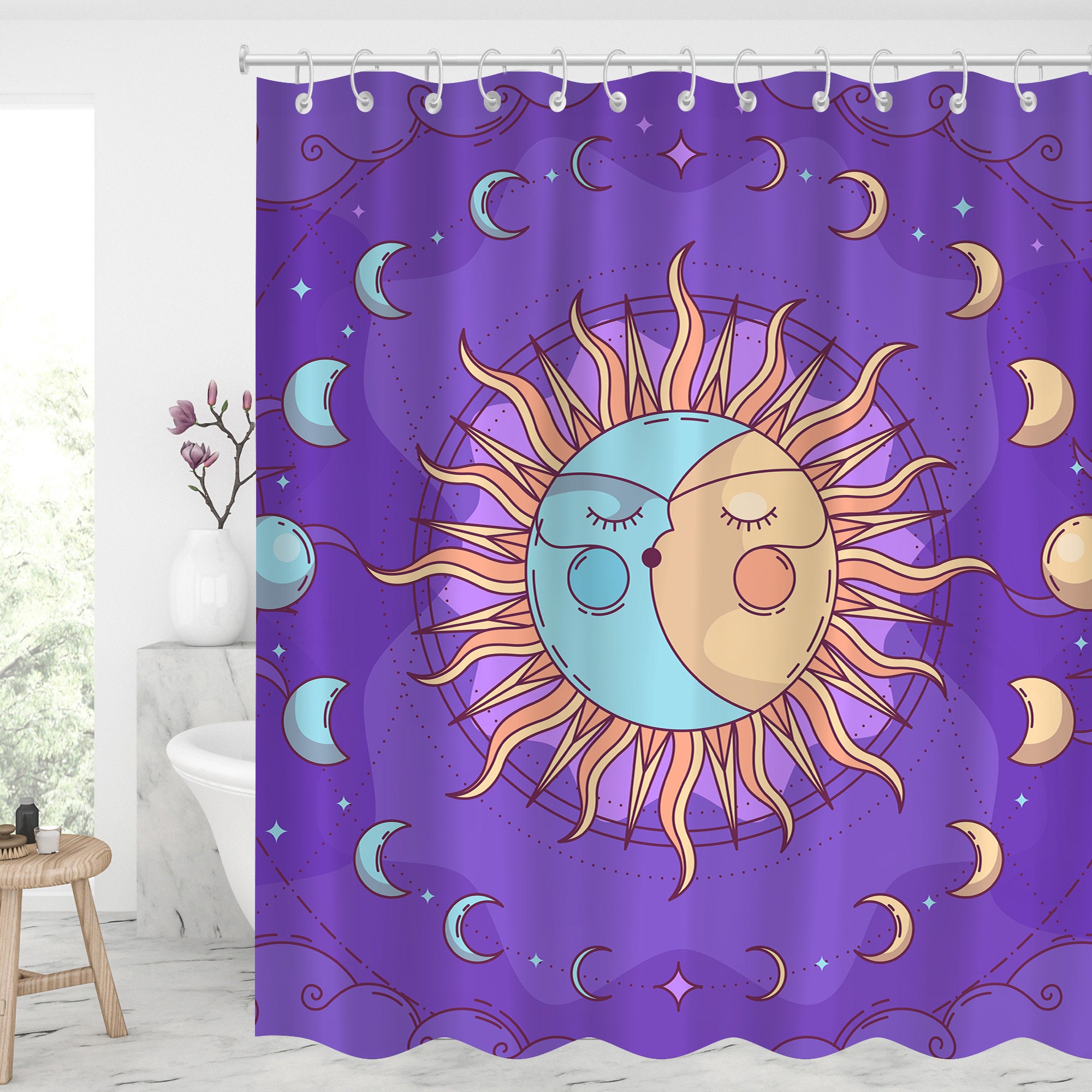 Waterproof Sun and Moon Shower Curtain for Bathroom Decor