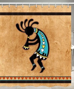 Waterproof Tribal Bathroom Decor with Kokopelli Native American Fabric Shower Curtain