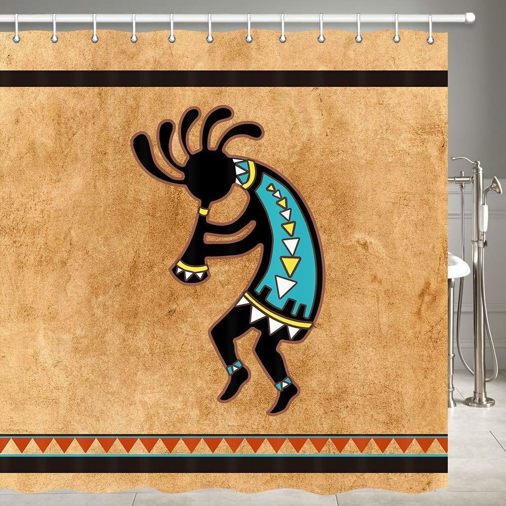 Waterproof Tribal Bathroom Decor with Kokopelli Native American Fabric Shower Curtain