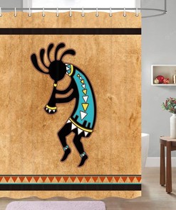Waterproof Tribal Bathroom Decor with Kokopelli Native American Fabric Shower Curtain