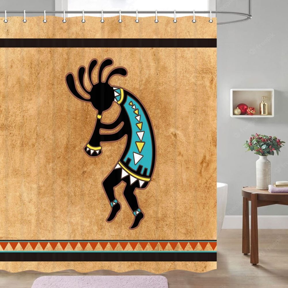 Waterproof Tribal Bathroom Decor with Kokopelli Native American Fabric Shower Curtain
