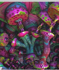 Waterproof Trippy Shower Curtain with Mushroom Print for Bathroom