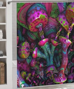 Waterproof Trippy Shower Curtain with Mushroom Print for Bathroom