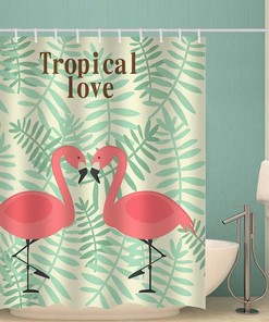 Waterproof Tropical Leaf Print Flamingo Shower Curtain For Bathroom Decor