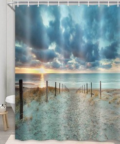 Waterproof Tropical Nature Bath Decor - Fabric Shower Curtain with Ocean Beach Design