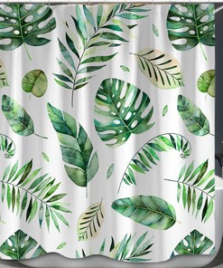 Waterproof Tropical Palm Leaves Hawaii Green Banana Leaf Shower Curtain