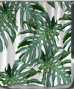 Waterproof Tropical Palm Leaves Hawaii Green Banana Leaf Shower Curtain