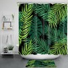 Waterproof Tropical Plant Palm Leaf Shower Curtain In Black Background, Ideal For Any Rustic Bathroom Decor