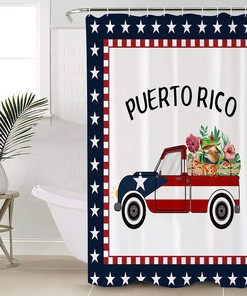 Waterproof Truck with Red Flower Frog Shower Curtain, Bathroom Decor