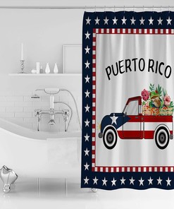 Waterproof Truck with Red Flower Frog Shower Curtain, Bathroom Decor