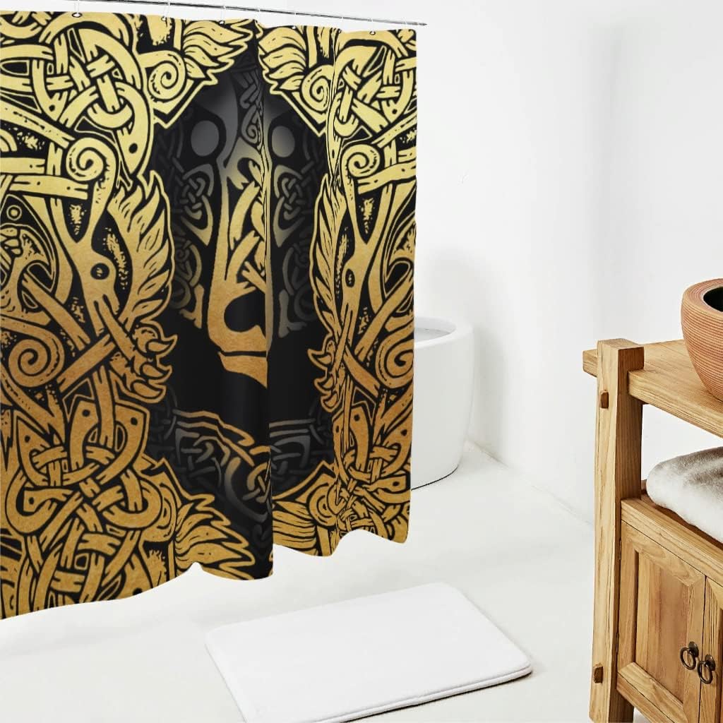 Waterproof Viking War Bear Fall Curtains Shower Curtain- Farmhouse White Bathroom Accessory with Unique Design