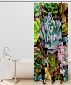 Waterproof Washable Shower Curtain with Succulents Cactus Bathroom Curtain