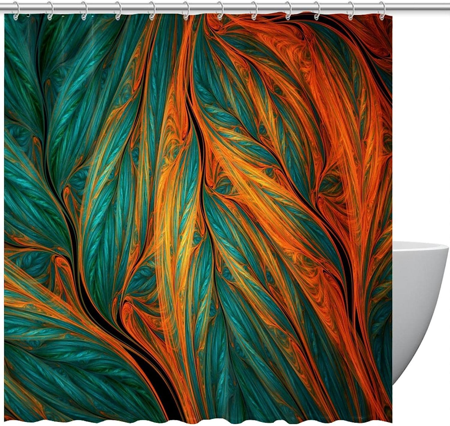Waterproof Washable Tropical Leaves Design Shower Curtain for Bathroom, Bath Curtain