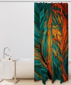 Waterproof Washable Tropical Leaves Design Shower Curtain for Bathroom, Bath Curtain