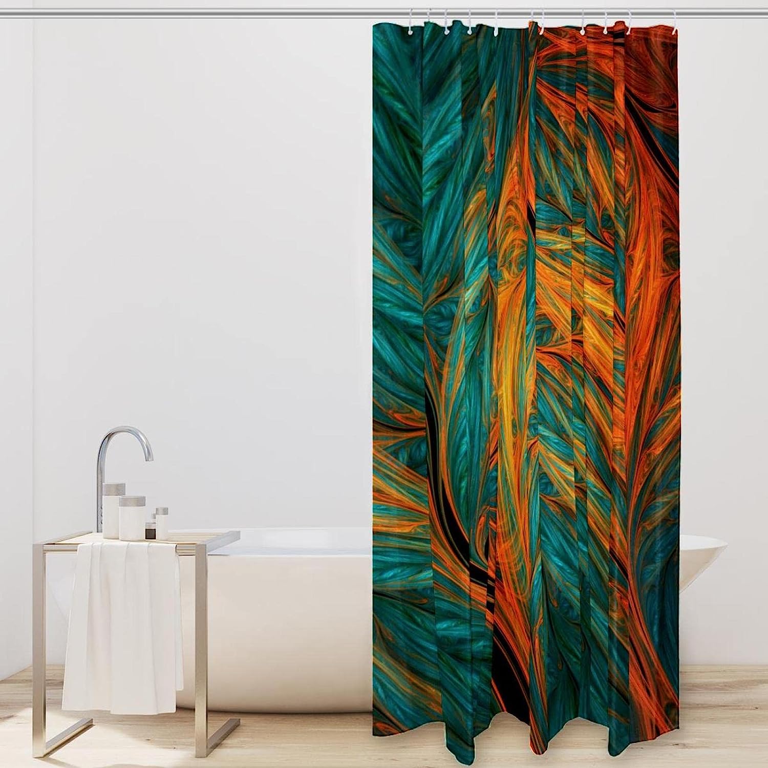 Waterproof Washable Tropical Leaves Design Shower Curtain for Bathroom, Bath Curtain