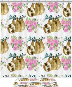 Waterproof Watercolor Sloth Seamless Shower Curtain for Bathroom