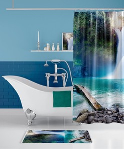 Waterproof Waterfall Shower Curtain - 180x200cm Digital Print Mould and Mildew Resistant
