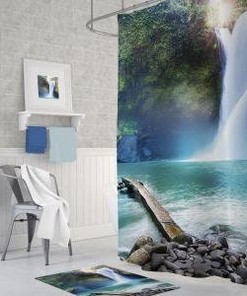 Waterproof Waterfall Shower Curtain - 180x200cm Digital Print Mould and Mildew Resistant