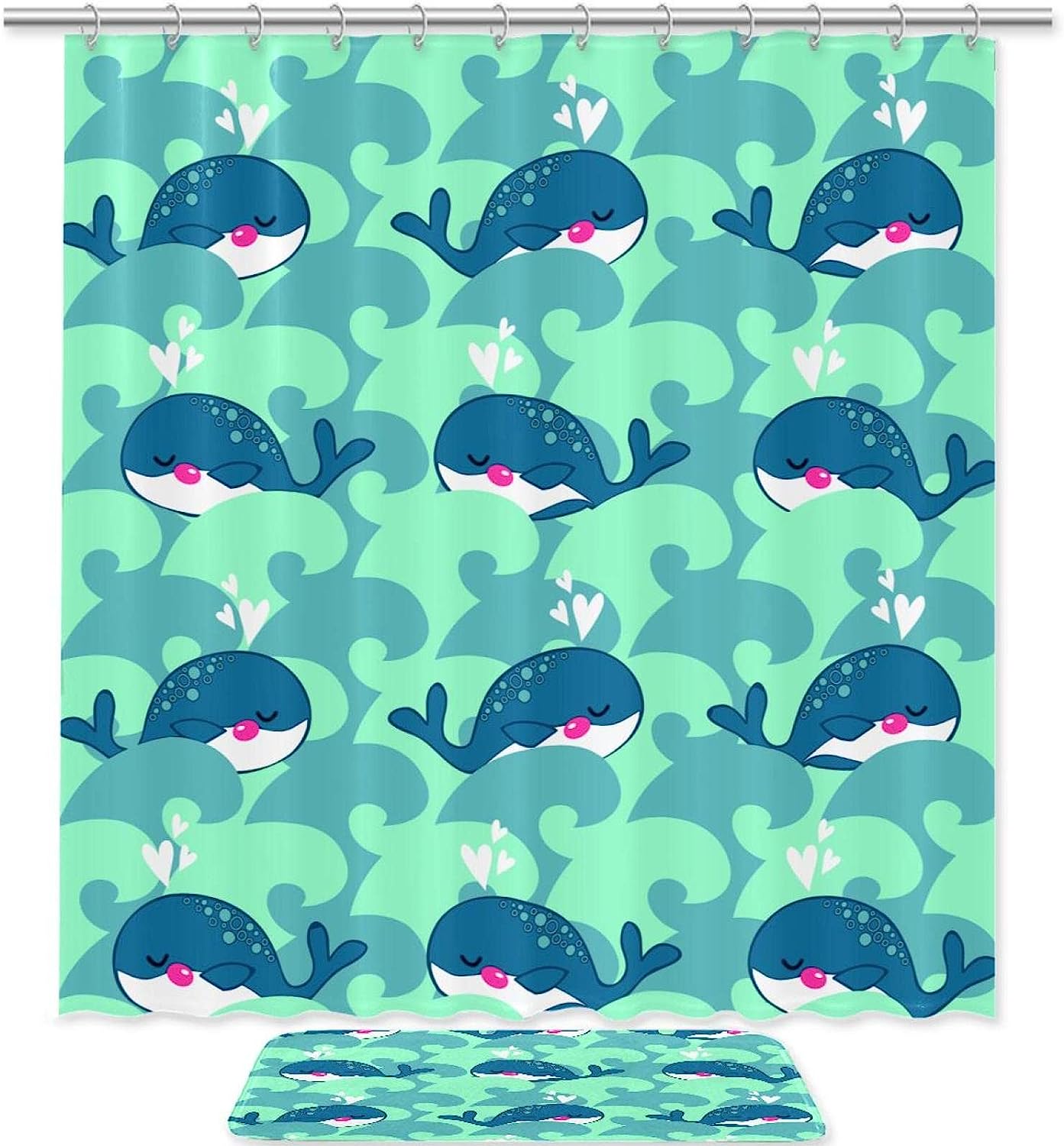 Waterproof Whale Shower Curtain for Kids Bathroom, Colorful and Fun Design