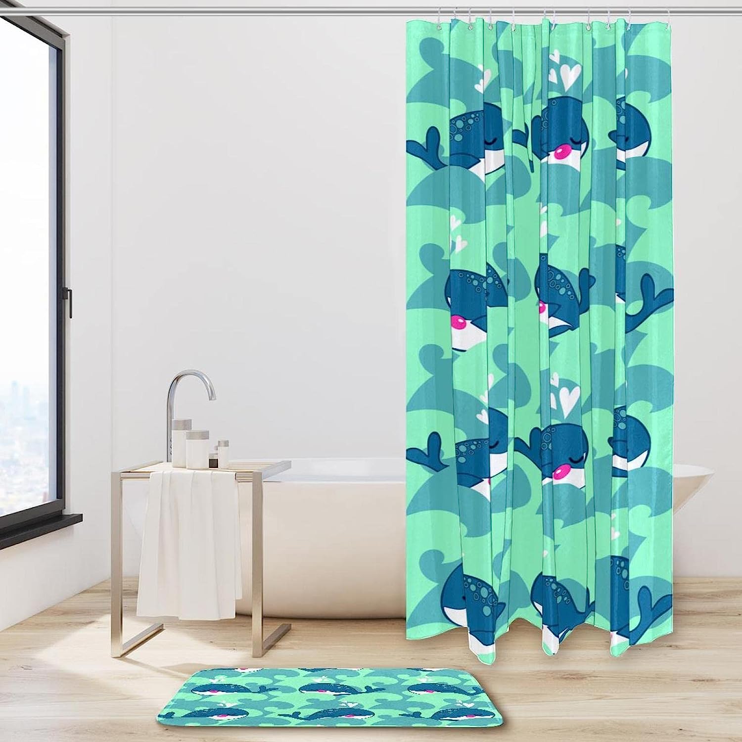 Waterproof Whale Shower Curtain for Kids Bathroom, Colorful and Fun Design