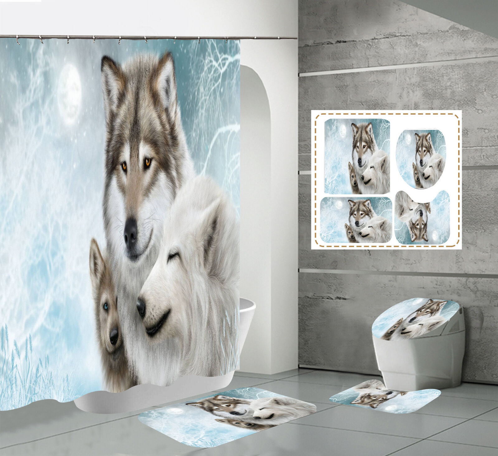 Waterproof White Wolf Shower Curtain, Ideal for Beautiful and Chic Bathroom Decor