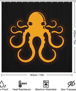 Waterproof Yellow Octopus Shower Curtain with Metal Grommet Holes for a Fun and Whimsical Bath