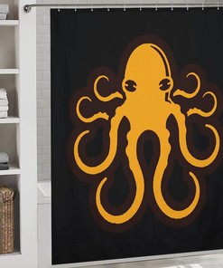 Waterproof Yellow Octopus Shower Curtain with Metal Grommet Holes for a Fun and Whimsical Bath
