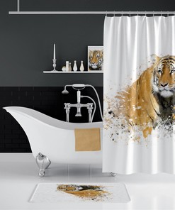Waterproof and Mildew Resistant Tiger Shower Curtain for Easy Bathroom Clean-Up