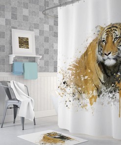 Waterproof and Mildew Resistant Tiger Shower Curtain for Easy Bathroom Clean-Up