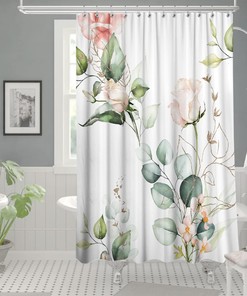 Waterproof and Stylish Pink, White and Green Bathroom Curtain for Modern Bathroom Decor
