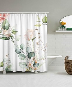 Waterproof and Stylish Pink, White and Green Bathroom Curtain for Modern Bathroom Decor