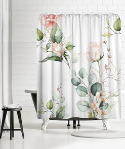 Waterproof and Stylish Pink, White and Green Bathroom Curtain for Modern Bathroom Decor