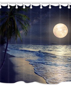 Waves And Beach Full Moon Shower Curtain For A Beach Themed Bathroom