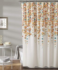 Weeping Flower Print Shower Curtain, Waterproof Fabric Bathroom Decor