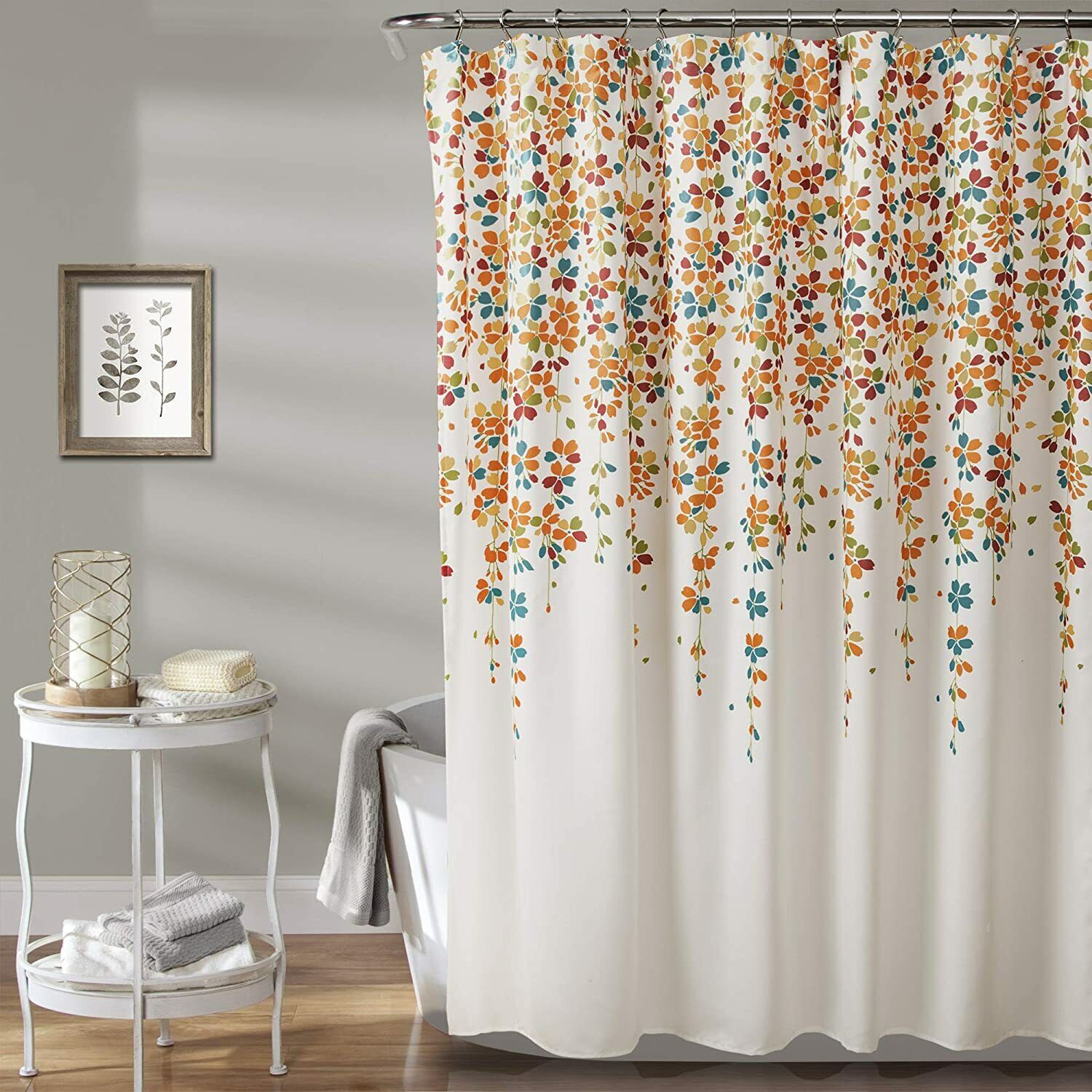 Weeping Flower Print Shower Curtain, Waterproof Fabric Bathroom Decor