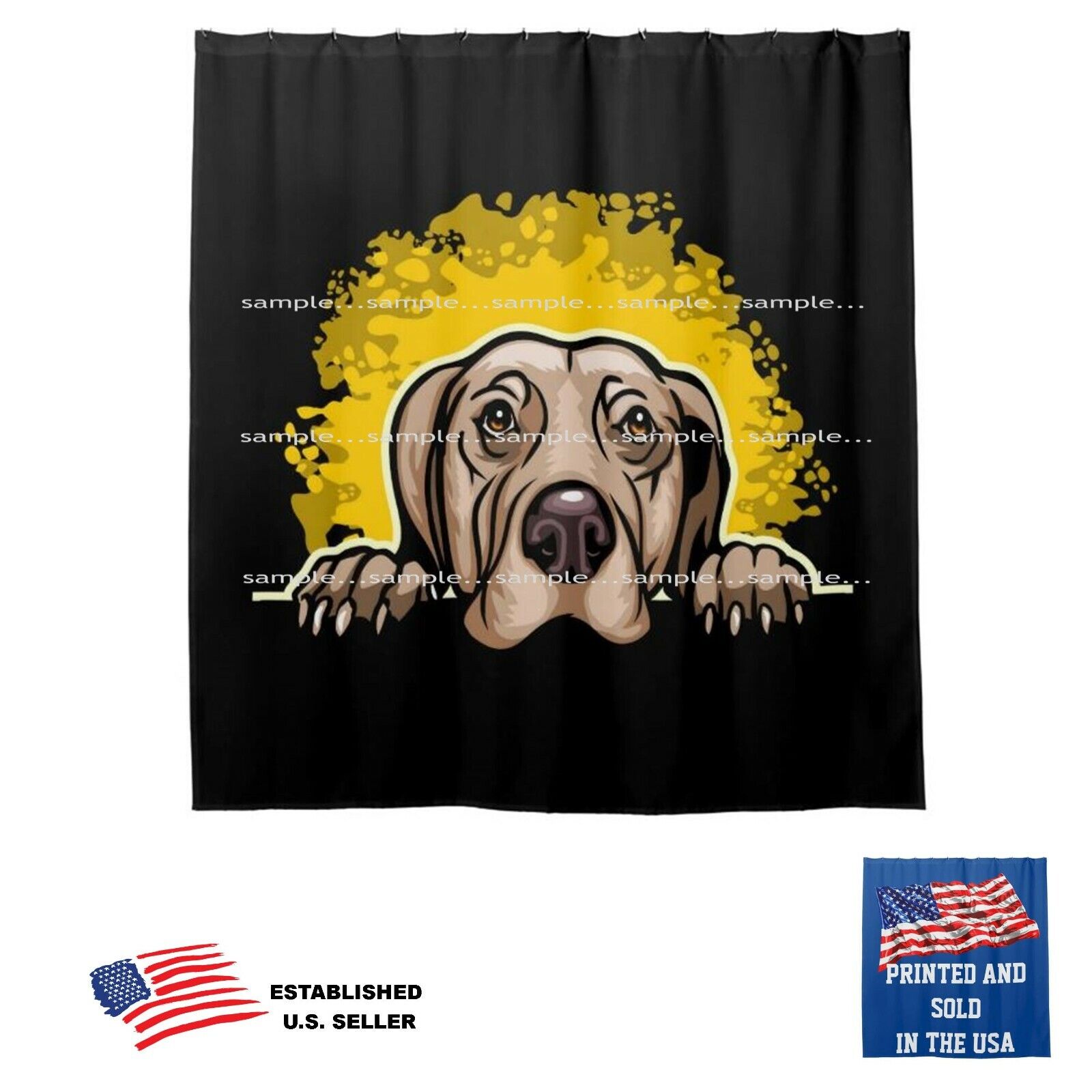 Weimaraner Dog Splash on Black Bathroom Fabric USA Shower Curtain - Antique and Classy Bath Decor