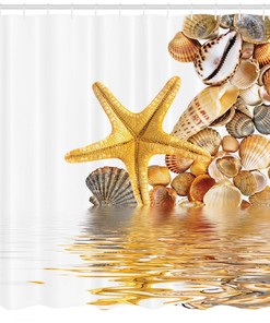 Wellness Spa Beach Themed Decor Image Shower Curtain with Shells and Starfish for a Relaxing Bathroom Atmosphere