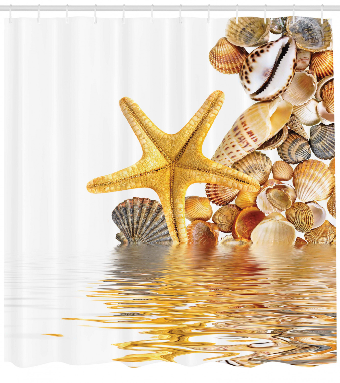 Wellness Spa Beach Themed Decor Image Shower Curtain with Shells and Starfish for a Relaxing Bathroom Atmosphere