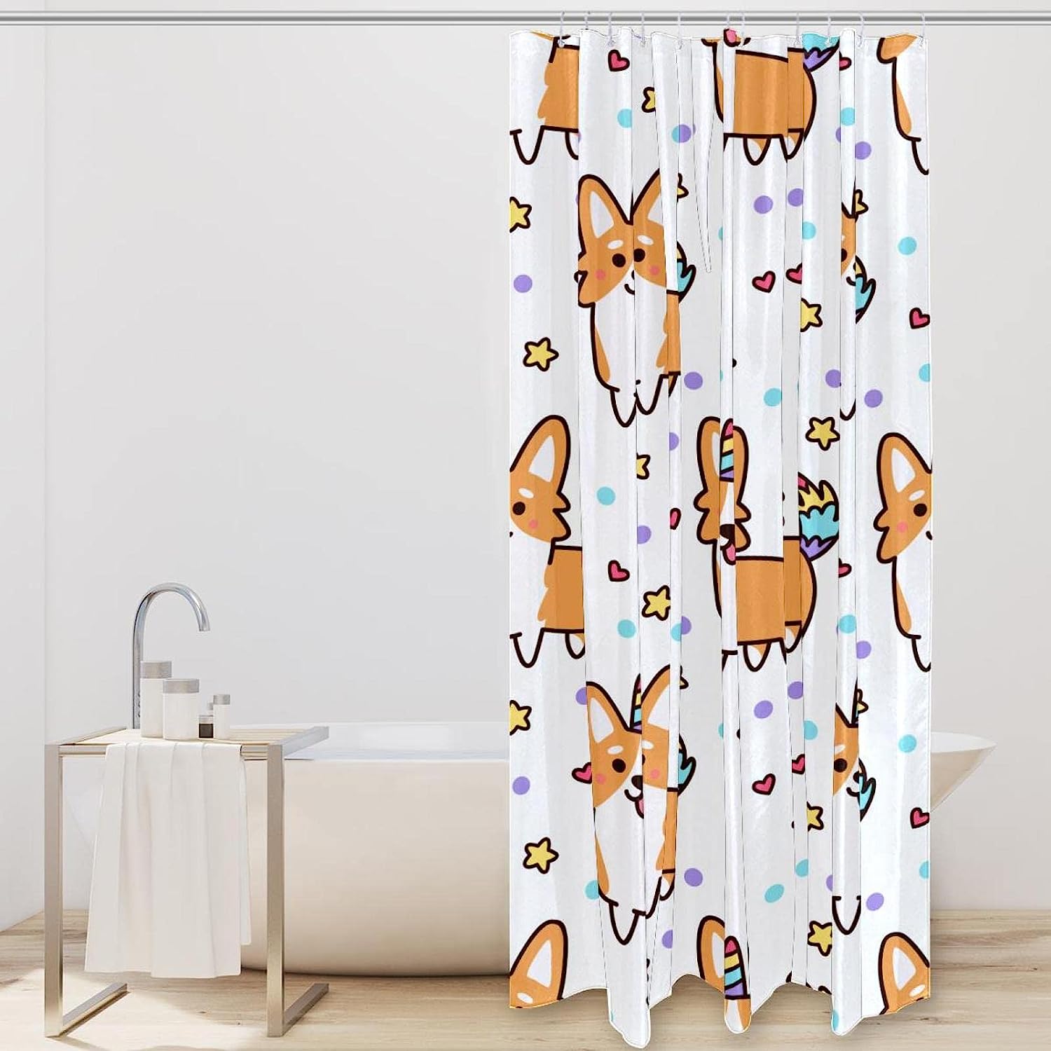 Welsh Corgi Unicorn Star Heart Shower Curtain - Decorative Bathroom Accessory with Unique Shower Curtains
